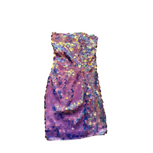 Susana Monaco pink midi sequin dress vegas strapless large - Picture 6 of 10